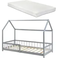En.casa Kinderbed Hesel huisbed met matras en uitvalbeveiliging 90x200 cm grijs [] [neu.haus]