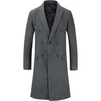 Allthemen Heren Knielange Mantel Double Breasted Jas - Wollen Lange Slim Fit Jassen - XL