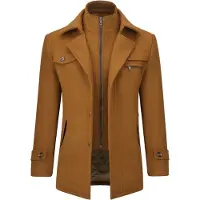 Allthemen Heren Korte Jas met Opstaande Kraag Mantel - Wollen Winterjas Business - M