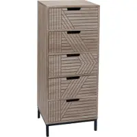 Mendler Ladekast -N90, hoge kast, 3D design 5 laden hout metaal 84x35x29cm ~ natuur