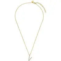 New Bling - 9NB-1456-V - zilveren ketting met letter V - zirkonia steentjes - 925 sterling silver - gold plated