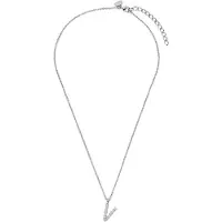 New Bling - 9NB-1455-V - zilveren ketting met letter V - zirkonia steentjes - 925 sterling silver - rhodium plated