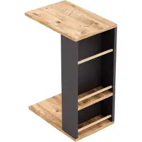 En.casa Bijzettafel Siikainen laptoptafel met horizontale spijlen en wielen 44x29x65 cm houtkleurig en zwart