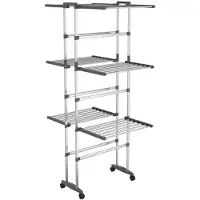 vidaXL Droogrek 3-laags met wieltjes 60x70x129 cm zilverkleurig