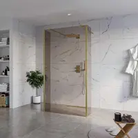 FortiFura Galeria Vrijstaande Inloopdouche - 110x200cm - Rookglas - antikalk - 8mm veiligheidsglas - 2 zijwanden 40cm - wandsteunen en hoekprofielen - Geborsteld Messing PVD (Goud) SW927770