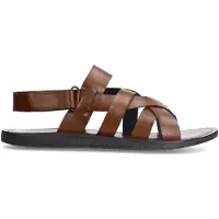 Manfield Leren gevlochten cognac slippers | Maat 42