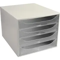Exacompta Classic Ladekastje Kunststof Transparant, wit 4 Lades 28,4 x 34,8 x 23,4 cm