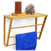 Relaxdays Handdoekrek Bamboe met plankje badhanddoekhouder muurbevestiging
