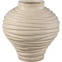 Ptmd Mickie Beige Round Bulb Ceramic Vase Ribbed S