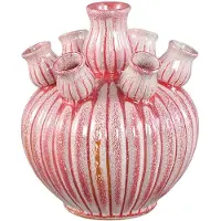 Ptmd Nolou Pink Ceramic Tulip Vase Ribbed Round S
