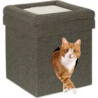 Relaxdays kattenmand poef inklapbaar - zacht kattenhuis - stoffen hocker - kleine honden