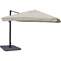 Mendler Zweefparasol -A96, 3x3m (Ø4,24m) polyester aluminium/staal 23kg ~ Flap, crème-grijs met standaard, draaibaar