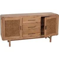 Mendler Dressoir -M47, ladekast highboard, opbergvakken lade, rotan acacia massief hout gebeitst 83x160x45cm 47kg