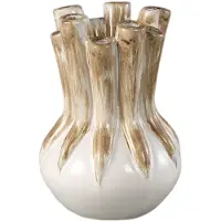 Ptmd Manali Cream Ceramic Round Vase Colored Tubes M