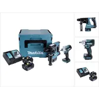 Makita DLX 2372 TJ accukit DHR 242 accuklopboormachine + DTW 300 accuklopboormachine + 2x oplaadbare accu 5.0 Ah + lader + Makpac