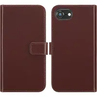 Selencia Echt Leren Bookcase voor de Apple iPhone 17e / 16e - Bruin