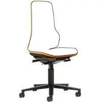 BIMOS Werkstoel NEON, synchroonmechanisme, basismodel zonder bekleding, met wielen, flexband oranje