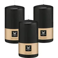 Wiedemann Cilinderkaars/stompkaars - 3x - zwart - 13 x 7 cm - 52 branduren - zuilkaarsen