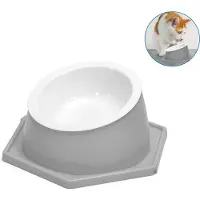 Nobleza Kattenvoerbak Verhoogd - Ergonomische Schuine Voerbak - Anti Knoei & Anti Slip - Uitneembare Kom 14 cm - Grijs