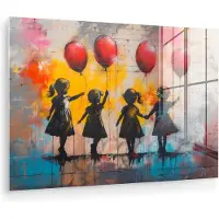 MuchoWow Glasschilderij 30x20 cm - Schilderij acrylglas - Graffiti - Kinderen - Street art - Ballon - Banksy Style - Foto op glas - Muurdecoratie woonkamer - Wanddecoratie slaapkamer - Schilderijen