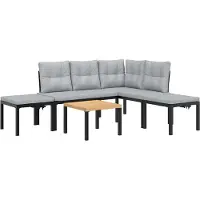 vidaXL 5-delige Loungeset met kussens gepoedercoat staal zwart