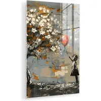 MuchoWow Glasschilderij 60x90 cm - Schilderij acrylglas - Boom - Graffiti - Banksy Style - Balloon Girl - Foto op glas - Muurdecoratie woonkamer - Wanddecoratie slaapkamer - Schilderijen