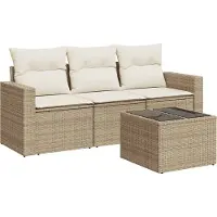 vidaXL 4-delige Loungeset met kussens poly rattan beige