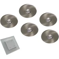Doeco Super Light Emotion Led set van 5 spots met dimmer inbouw 12V/15W RVS look