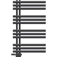 LuxeBath badkamer radiator IJzer EM 600x1000mm Antraciet Centreeraansluiting Aansluitset Thermostaat Universeel Hoek- en rechte doorvoer, design radiator Handdoekwarmer Handdoekdroger Handdoekradiator