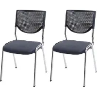 MCW Set van 2 bezoekersstoelen T401, stapelbare conferentiestoel, stof/textiel ~ zitting donkergrijs, chromen poten