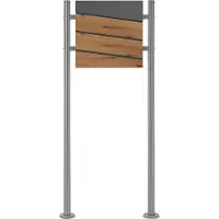 ML-Design Staande brievenbus met krantenvak 37x36,5x11 cm antraciet/houtlook gemaakt van staal ML design, modern diagonaal ontwerp, stahoogte 120cm zilver dubbele voet