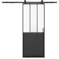Vente-unique Schuifdeur in atelierstijl met opbouwsysteem - Zwart en gehard matglas - H205 x L83 cm - ARTISTO II