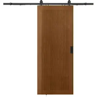Vente-unique Zwevende schuifdeur in hout en MDF met opbouwsysteem - donker naturel - H205 x L63 cm - SANDORA