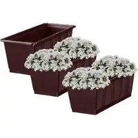 Geli Plantenbak kunststof - 3x - bruin - 60 x 17,5 x 14,5 cm - Bloembakken/plantenbakken voor binnen/buiten