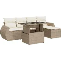 vidaXL 6-delige tuinmeubelset met kussens, beige, polyrotan