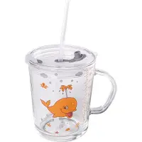 Intirilife doorschijnende kinderbeker met deksel, schaal en rietje met walvis ontwerp - 400 ml - drinkglas met handvat
