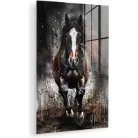 MuchoWow Glasschilderij 120x180 cm - Schilderij acrylglas - Paard - Dieren - Zwart - Luxe - Modern - Foto op glas - Muurdecoratie woonkamer - Wanddecoratie slaapkamer - Schilderijen