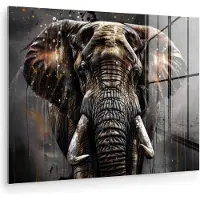 MuchoWow Glasschilderij 160x120 cm - Schilderij acrylglas - Olifant - Watercolor - Wilde dieren - Luxe - Foto op glas - Muurdecoratie woonkamer - Wanddecoratie slaapkamer - Schilderijen