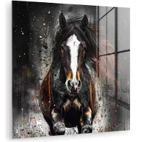 MuchoWow Glasschilderij 20x20 cm - Schilderij acrylglas - Paard - Dieren - Zwart - Luxe - Modern - Foto op glas - Muurdecoratie woonkamer - Wanddecoratie slaapkamer - Schilderijen