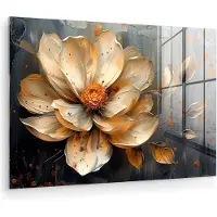 MuchoWow Glasschilderij 120x80 cm - Schilderij acrylglas - Bloemen - Goud - Kunst - Zwart - Modern - Foto op glas - Muurdecoratie woonkamer - Wanddecoratie slaapkamer - Schilderijen