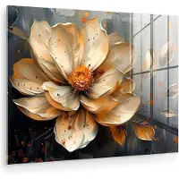 MuchoWow Glasschilderij 160x120 cm - Schilderij acrylglas - Bloemen - Goud - Kunst - Zwart - Modern - Foto op glas - Muurdecoratie woonkamer - Wanddecoratie slaapkamer - Schilderijen