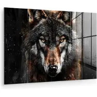 MuchoWow Glasschilderij 180x120 cm - Schilderij acrylglas - Dieren - Wolf - Portret - Zwart - Bruin - Foto op glas - Muurdecoratie woonkamer - Wanddecoratie slaapkamer - Schilderijen