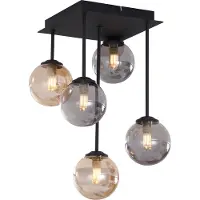 QAZQA Moderne plafondlamp zwart met amber en smoke glas 5-lichts - Athens