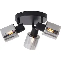 QAZQA Moderne plafondlamp zwart met smoke glas rond 3-lichts - Cilin