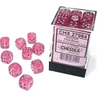 Chessex Borealis D6 12mm Roze/Zilver Lichtgevende Dobbelsteen Set (36 stuks)