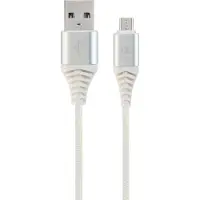 Cablexpert Premium micro-USB laad- & datakabel 'katoen', 1 m, zilver/wit