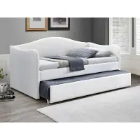 Vente-unique Bedbank met uitschuifbed MATHILDE - 2 x 90 x 190cm - Kunstleer - Wit