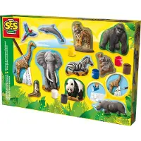 SES Creative - Gieten en Schilderen - Dieren - gips gieten - maak een giraffe, gorilla, panda en meer - met vormpjes, gips, verf en penseel