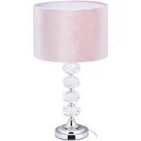 Relaxdays Fluwelen Tafellamp E14 – Hoogte 47 cm – Roze/Zilver – Kristal Accent