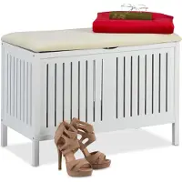 Relaxdays bankje met opbergruimte - kussen - 80L opslag - landelijk - zitbank - 56 x 78 x 39 cm - wit